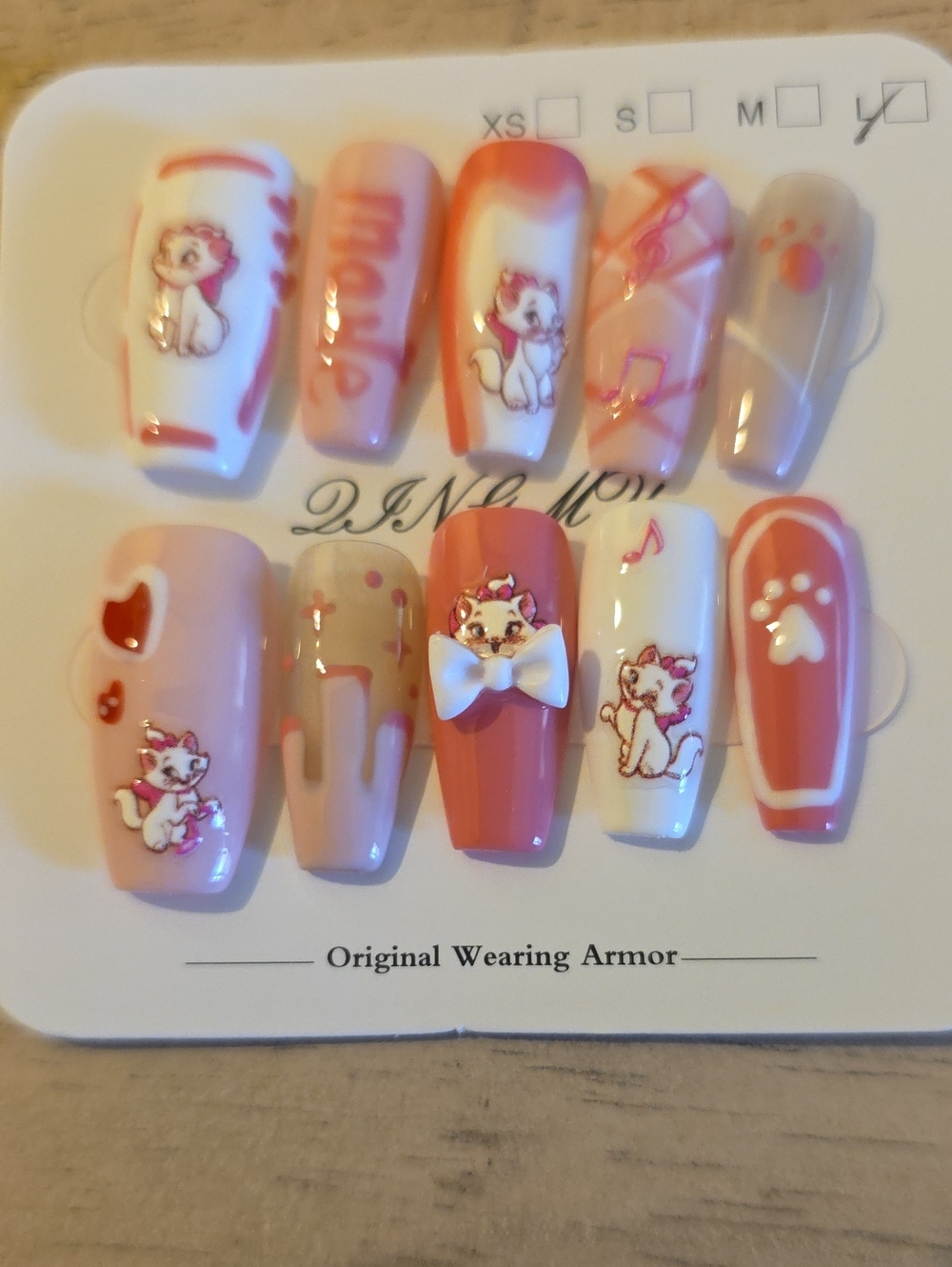 Pink Cat Print Press-On Nails Set Size Large